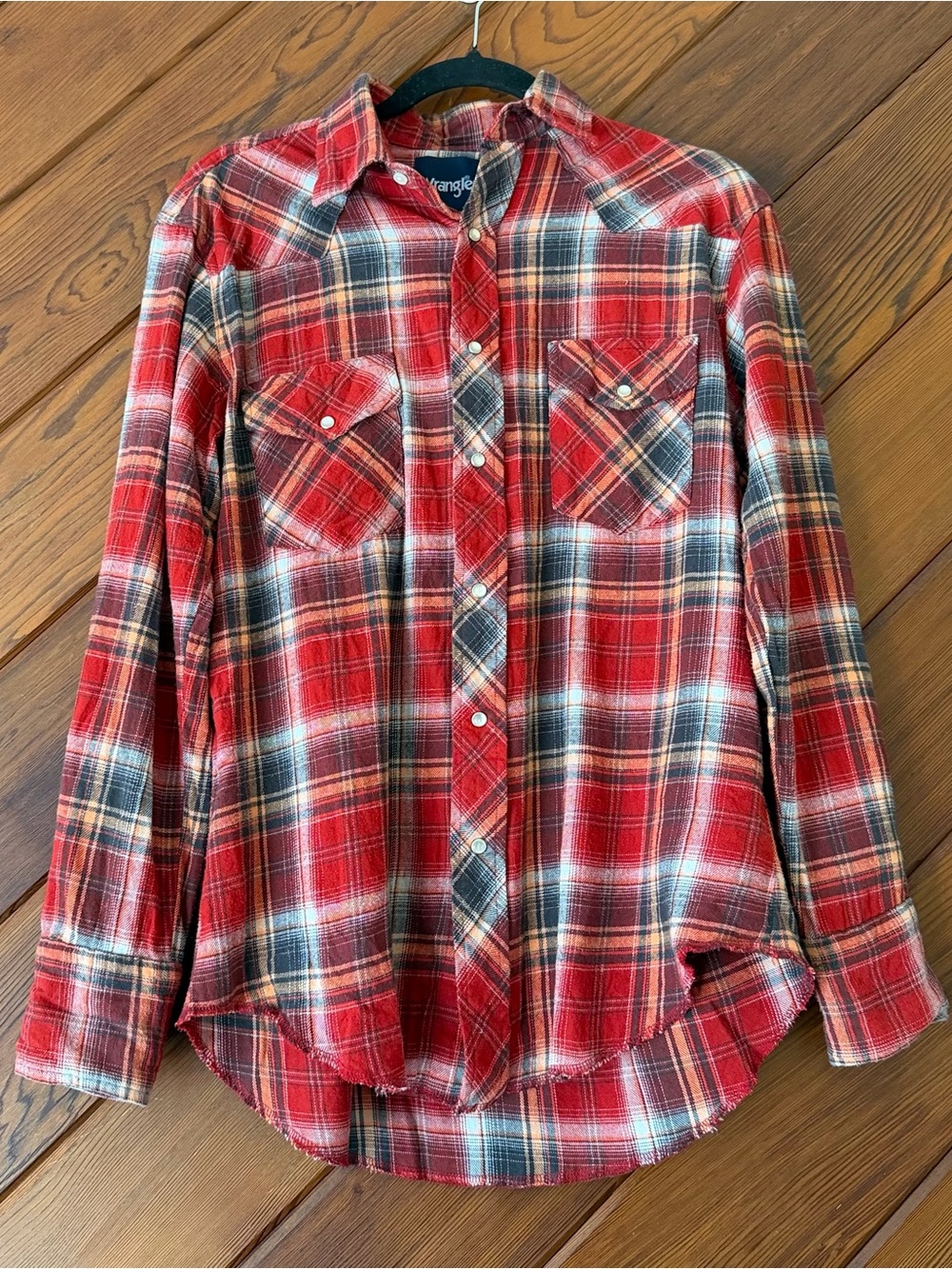 Wrangler Western Flannel Shirt Women's Medium Red Plaid Pearl Snap